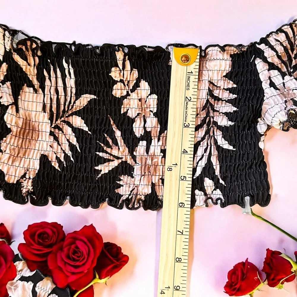 Victorias Secret Pink Womens Blk/Pink Floral Off The Shoulder Bikini Top Size S - Picture 5 of 6